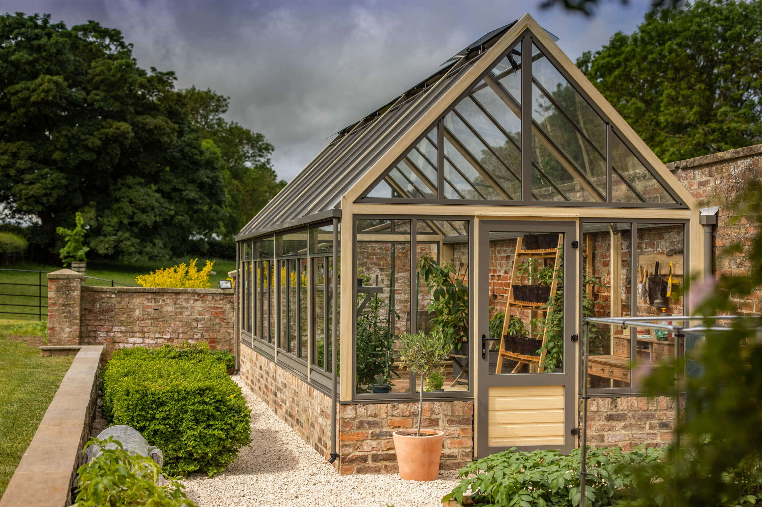 door end on large abutting greenhouse